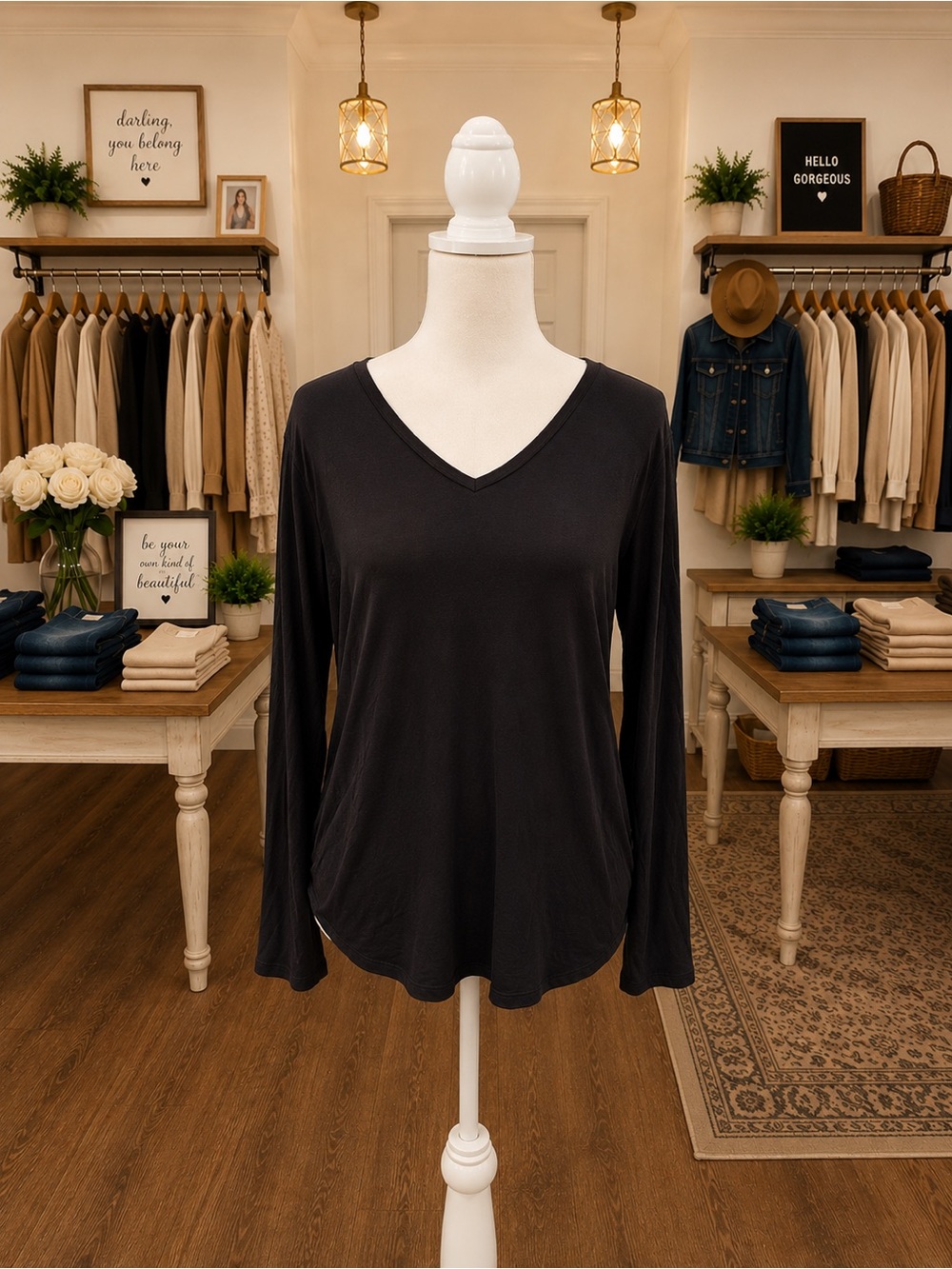 White Birch Black Lattice Back Long Sleeve Top 1X